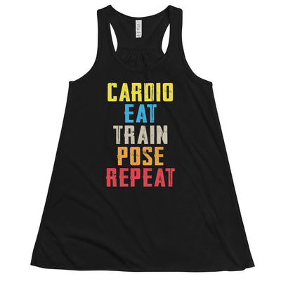 Ladies Flowy Racerback Tank Top - Cardio, Eat, Train, Pose