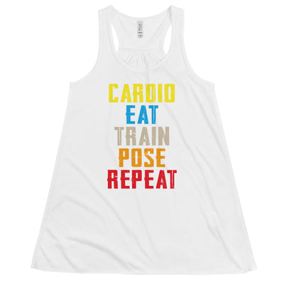 Ladies Flowy Racerback Tank Top - Cardio, Eat, Train, Pose