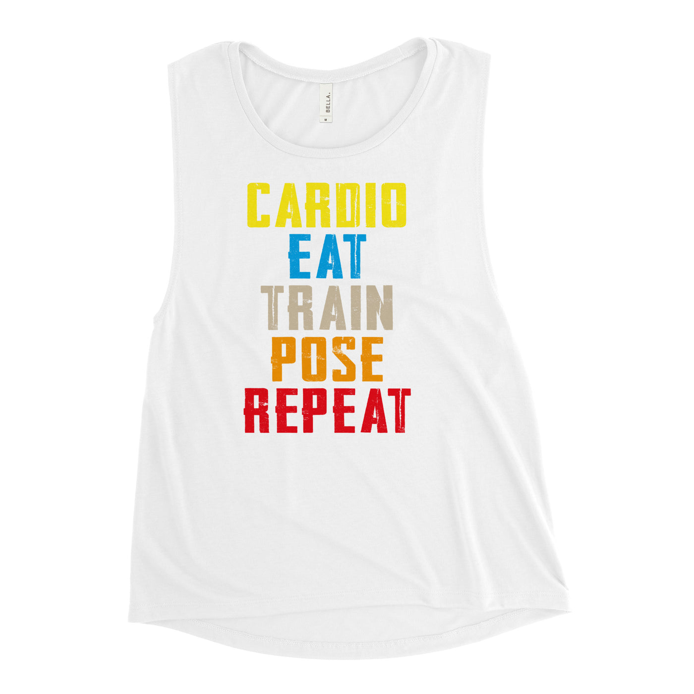 Women's Muscle Tank Top - Cardio, Eat, Train, Pose